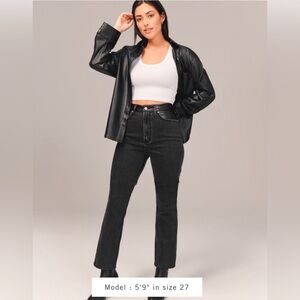 Abercrombie & Fitch Mixed Material High-Rise Straight Jeans with Leather Black